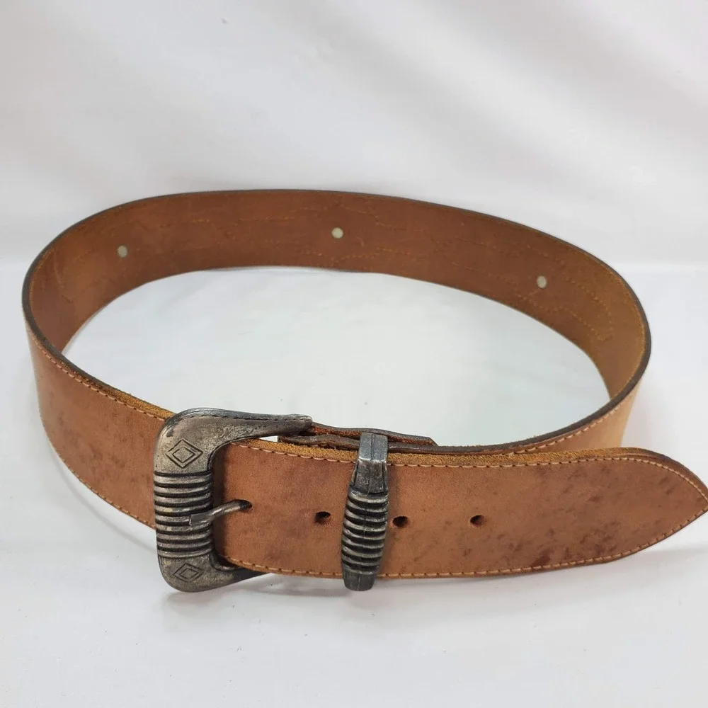 Banana Republic Belt Men 34 Tan Bridle Leather Wide Western Studded Made England